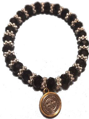 Saint Benedict Black Crystal Two-one Bracelet NWOT